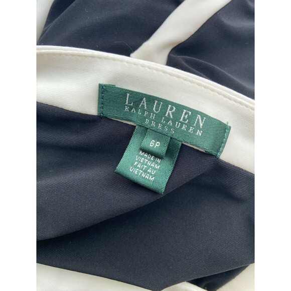 Lauren Ralph Lauen Colorblcok SheathDress Size 6 Petite Black Ruched Stretchy - Picture 7 of 11